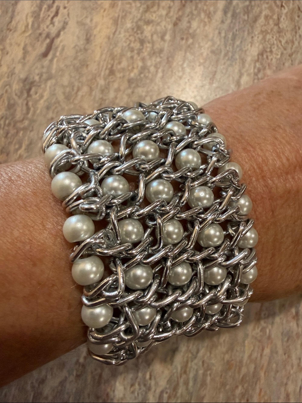 Silver Pearl-Accent Multi-Row Chain Bracelet